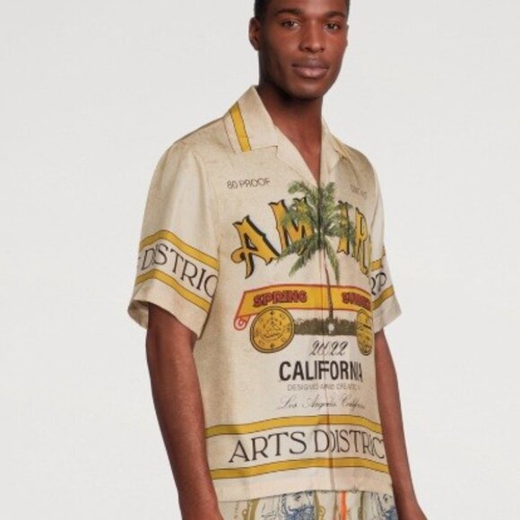 AMIRI Rum Label Printed Bowling Style Silk Shirt Saint-Laurent Vuitton Gucci XL - Picture 2 of 7